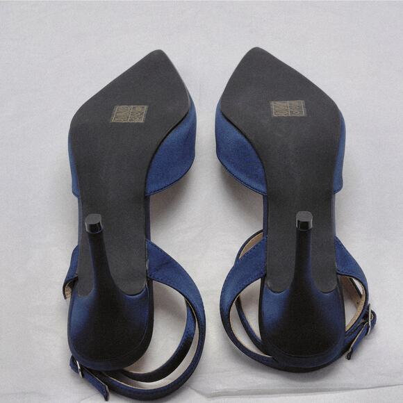 Perphy Womens Heels Size 10 Blue Satin Rhinestone Slingback Cocktail Pumps Shoe - Picture 12 of 12